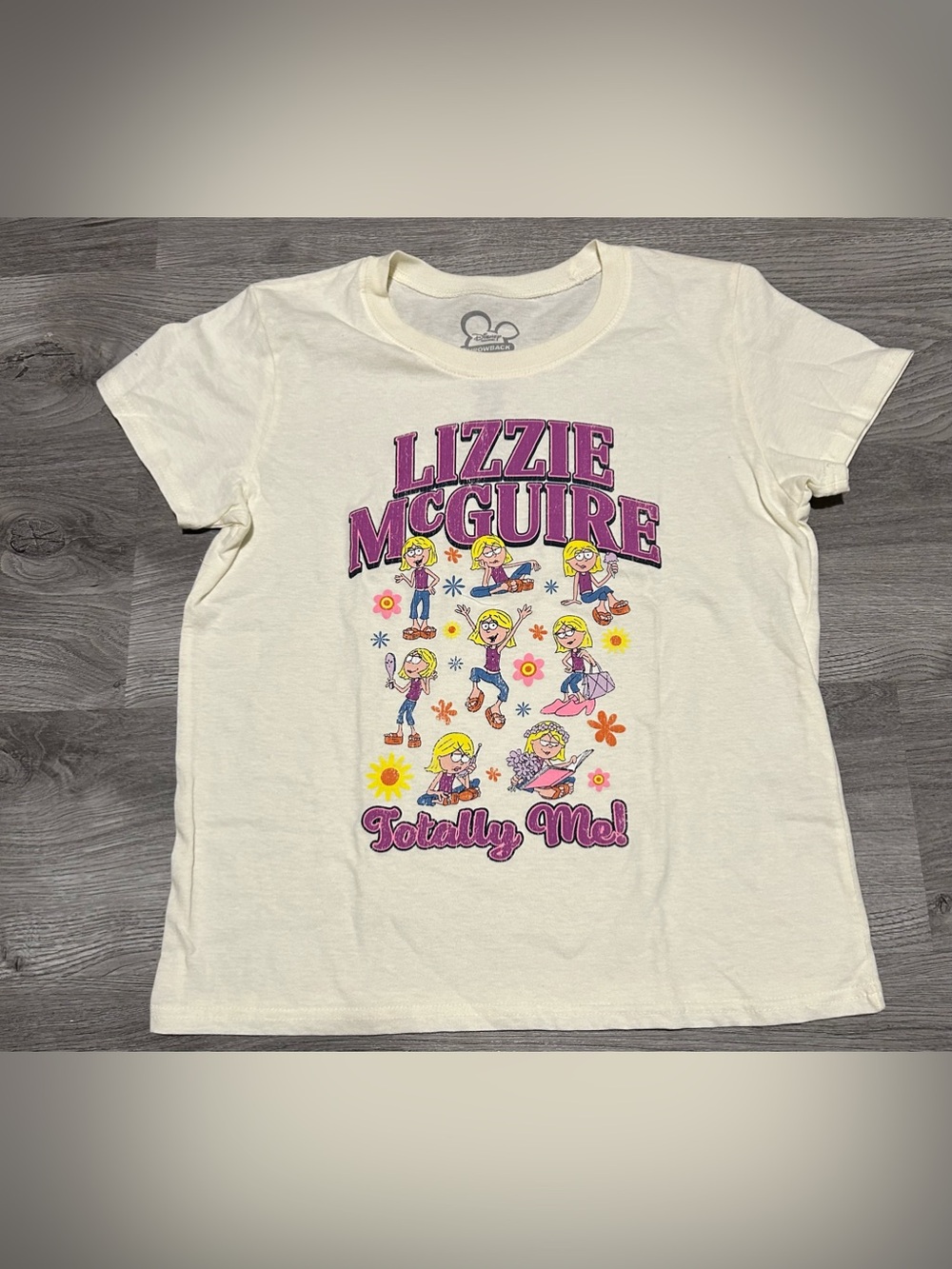 NEW Disney Lizzie McGuire Cream Graphic Tee with Pink and Yellow Accents Small